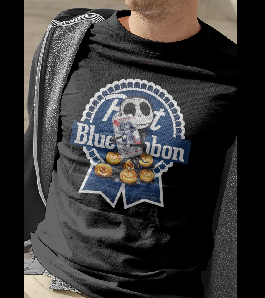 Jack Skellington Pabst Blue Ribbon With Pumpkins T-Shirt
