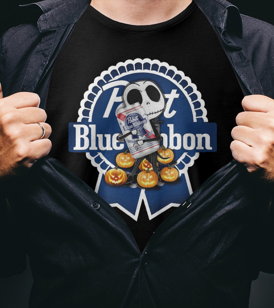 Jack Skellington Pabst Blue Ribbon With Pumpkins T-Shirt