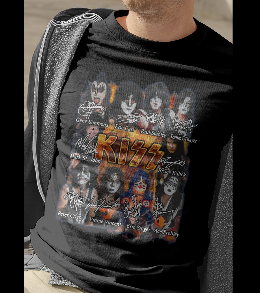 Kiss Band Rock Gene Simmons Paul Stanley Eric Carr Tommy Thayer Mark St. John Bruce Kulick Peter Criss Vinnie Vincent Eric Singer Ace Frehley T-Shirt