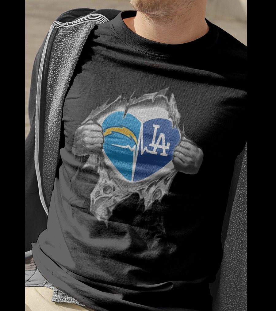 Los Angeles Chargers Dodgers Heart Ekg Pulse T-Shirt