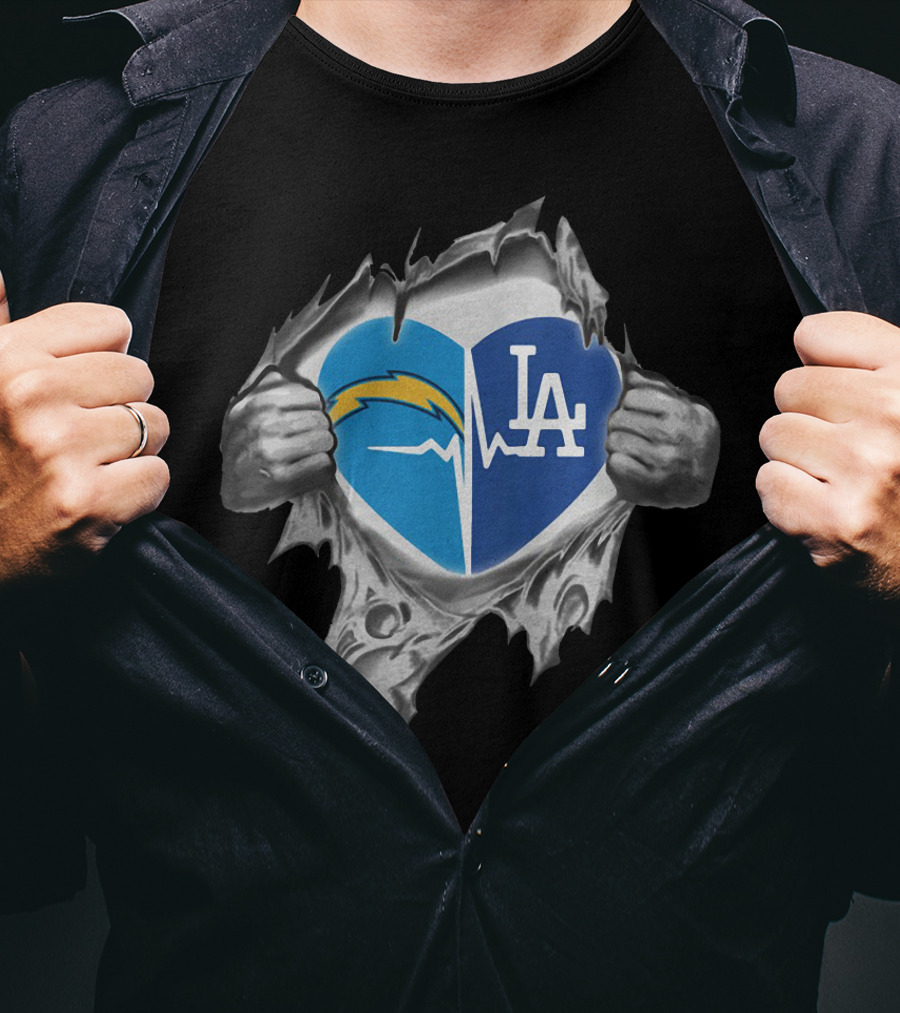 Los Angeles Chargers Dodgers Heart Ekg Pulse T-Shirt