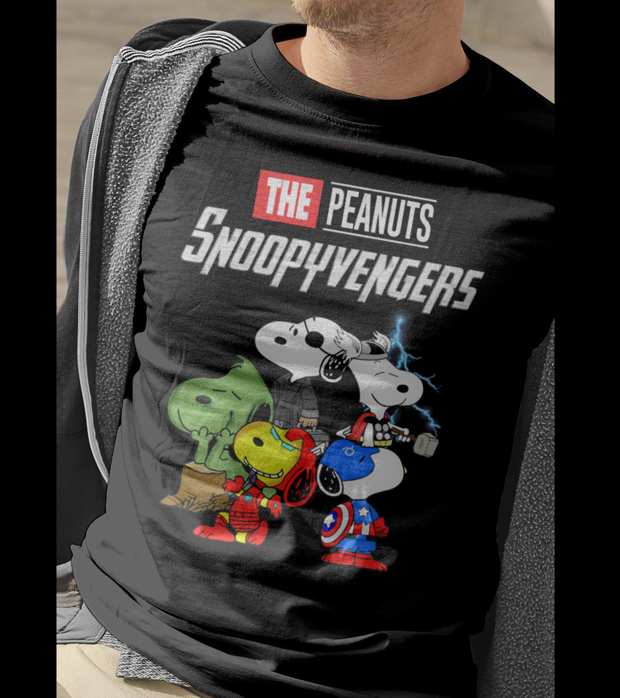 The Peanuts Snoopyvengers Marvel Avengers Endgame Crossover With Snoopy As Iron Man Captain America Thor Hulk Black Widow T-Shirt