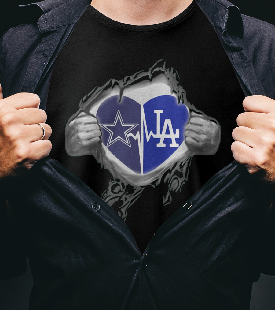 Cowboys LA Dodgers Heartbeat Fusion Iconic Team Spirit T-Shirt
