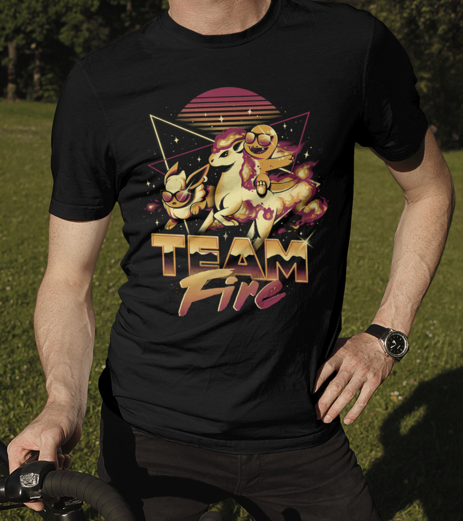 Retro PokEmon Team Fire Sunglasses Ponyta Flareon 80s T-Shirt