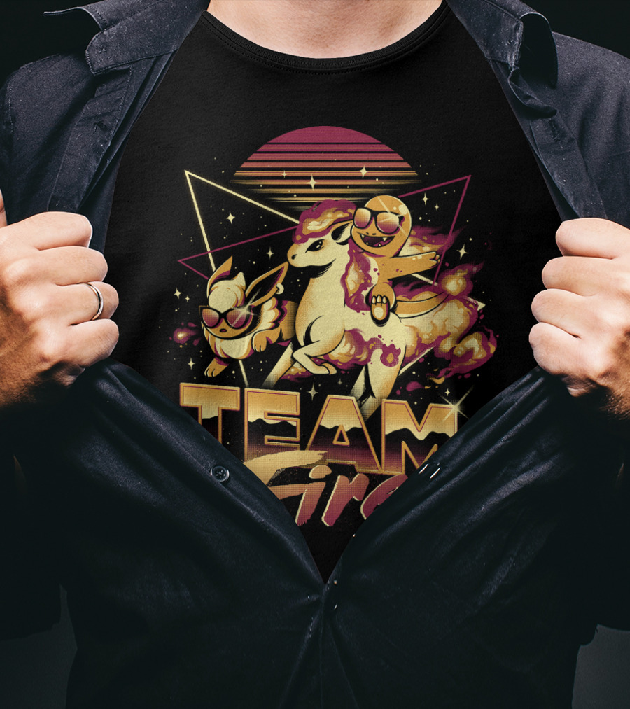 Retro PokEmon Team Fire Sunglasses Ponyta Flareon 80s T-Shirt