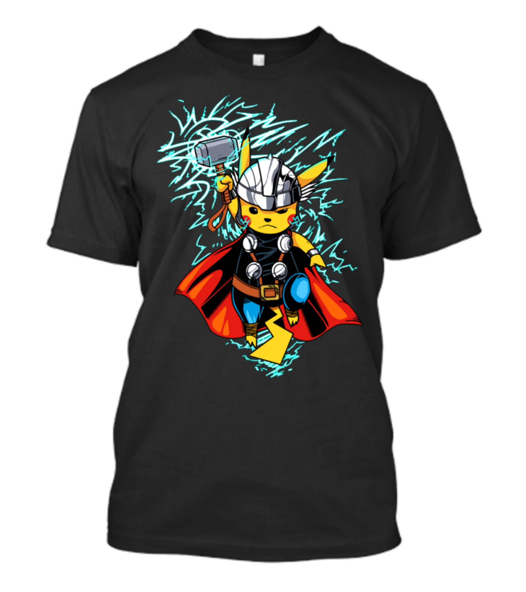 Pikachu Wielding Thor's Hammer With Lightning And Armor T-Shirt