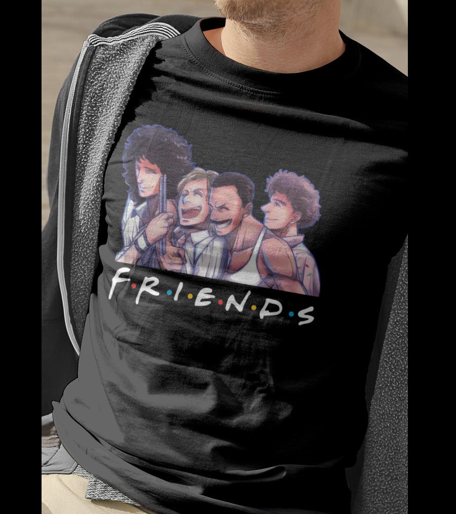Queen Band Members Anime Style Friends Logo Mashup T-Shirt