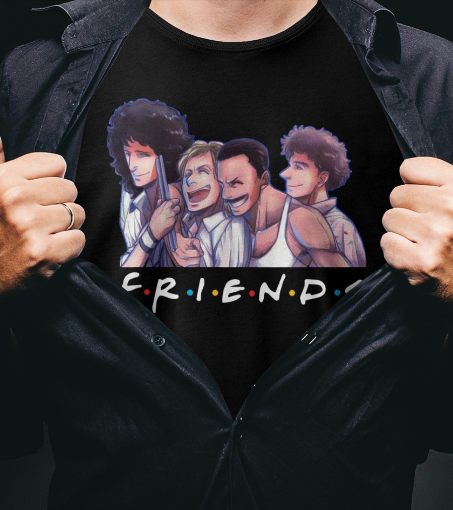 Queen Band Members Anime Style Friends Logo Mashup T-Shirt