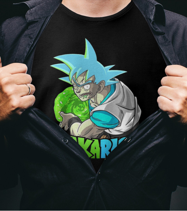 Kakarick Rick And Morty X DBZ Crossover With Green Energy Sphere And Blue Hair T-Shirt