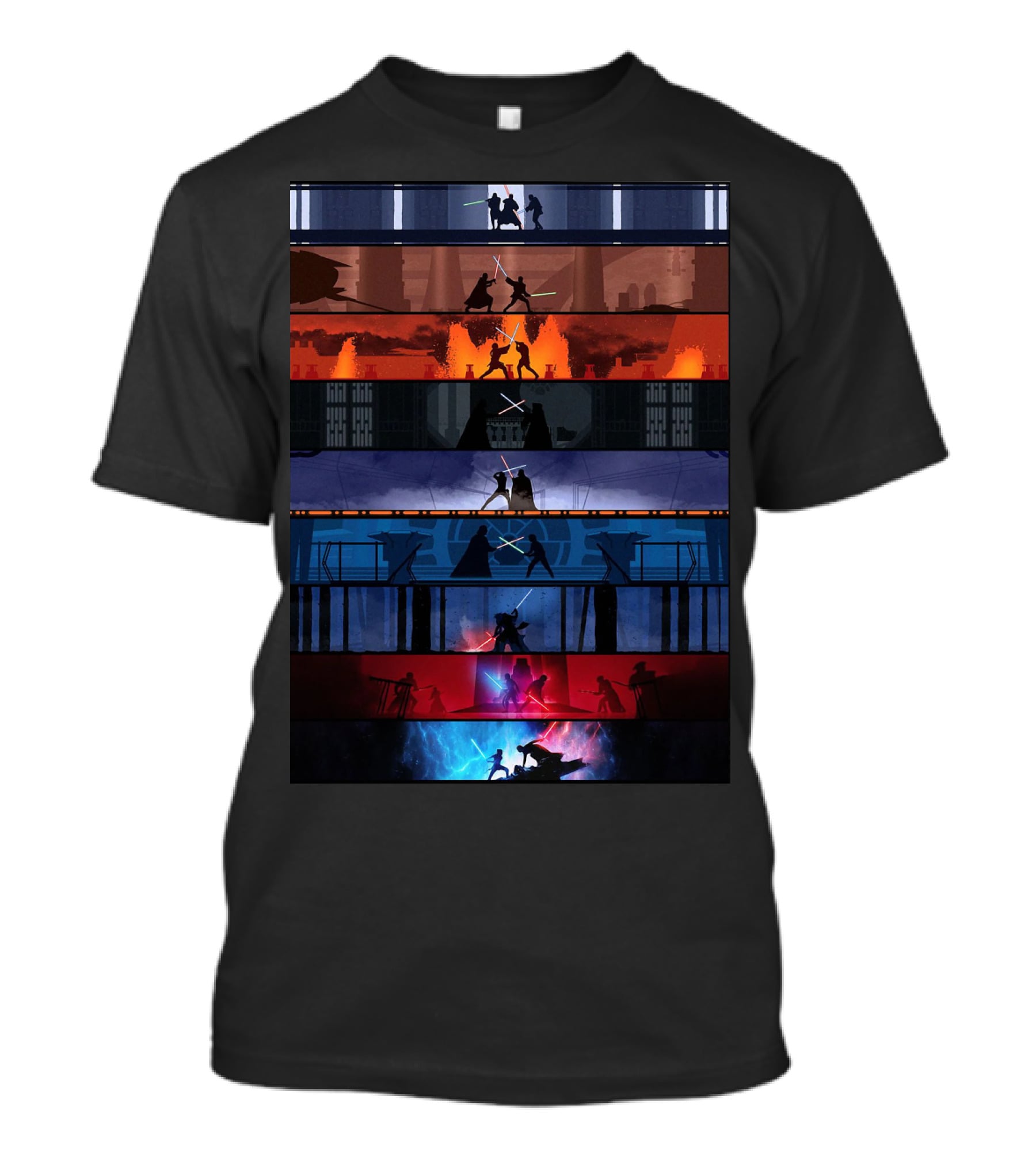 Star Wars Iconic Lightsaber Duels Across Saga T-Shirt