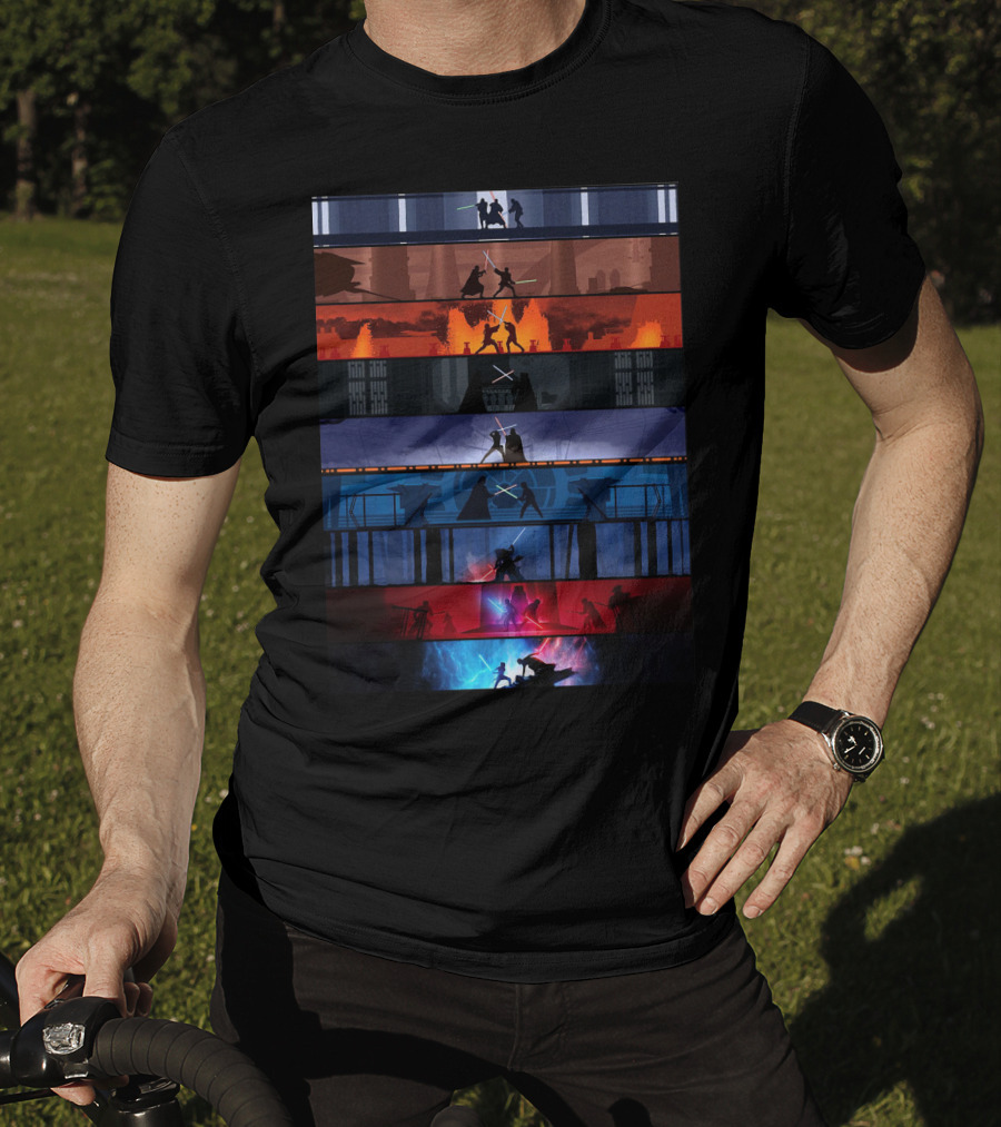 Star Wars Iconic Lightsaber Duels Across Saga T-Shirt