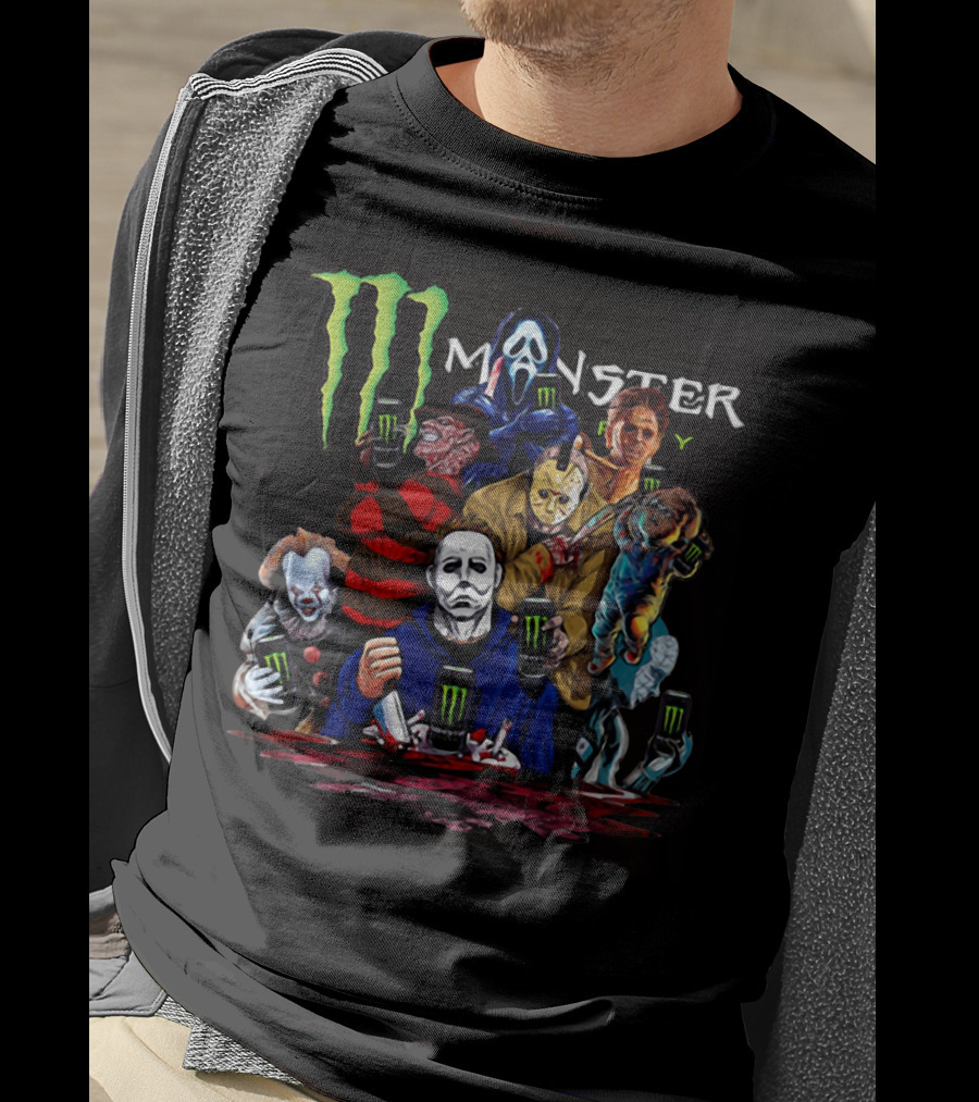 Monster Energy Horror Team Icons Holding Cans T-Shirt