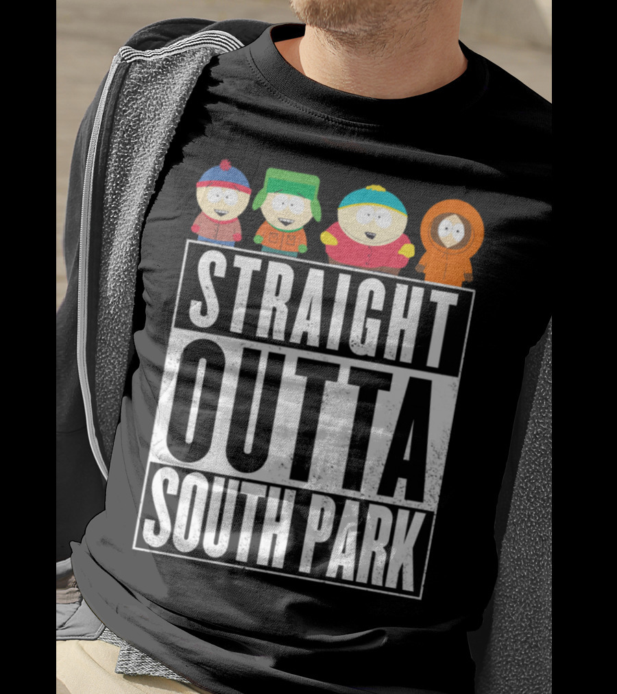 Straight Outta South Park With Iconic Characters Cartman Kyle Stan And Kenny T-Shirt