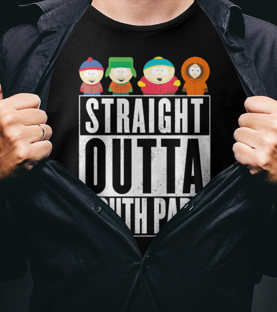 Straight Outta South Park With Iconic Characters Cartman Kyle Stan And Kenny T-Shirt