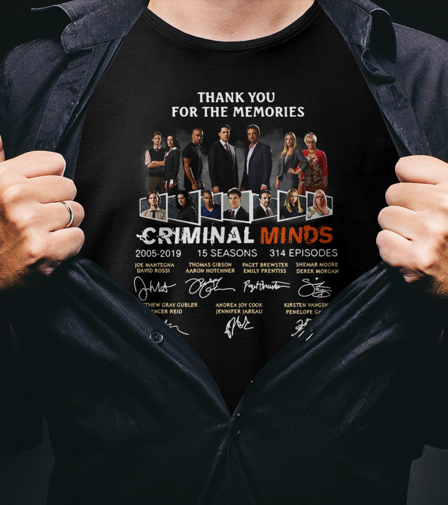 Thank You For The Memories Criminal Minds 15 Seasons 314 Episodes Cast Signatures T-Shirt