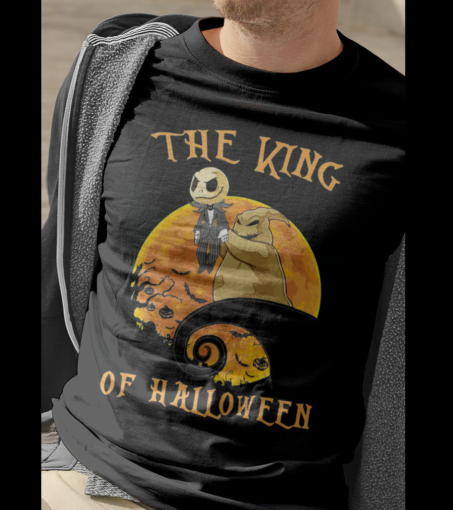 The King Of Halloween Jack Skellington And Oogie Boogie With Pumpkin Moon T-Shirt