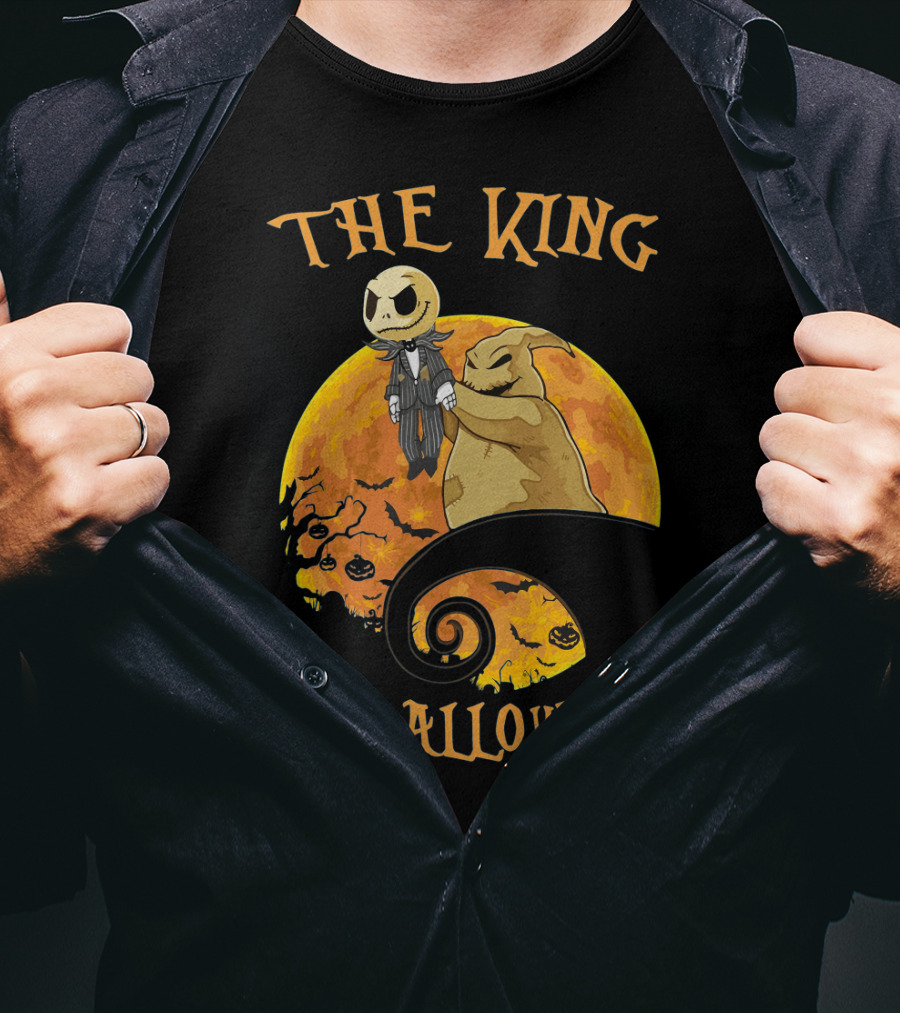 The King Of Halloween Jack Skellington And Oogie Boogie With Pumpkin Moon T-Shirt