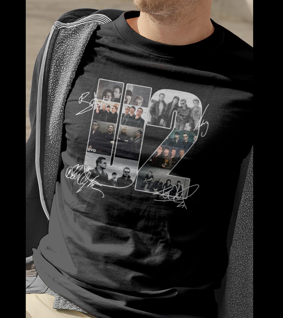 U2 Band Photo Collage With Signatures And Vevo T-Shirt