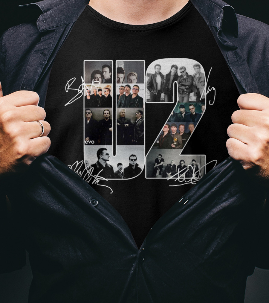 U2 Band Photo Collage With Signatures And Vevo T-Shirt