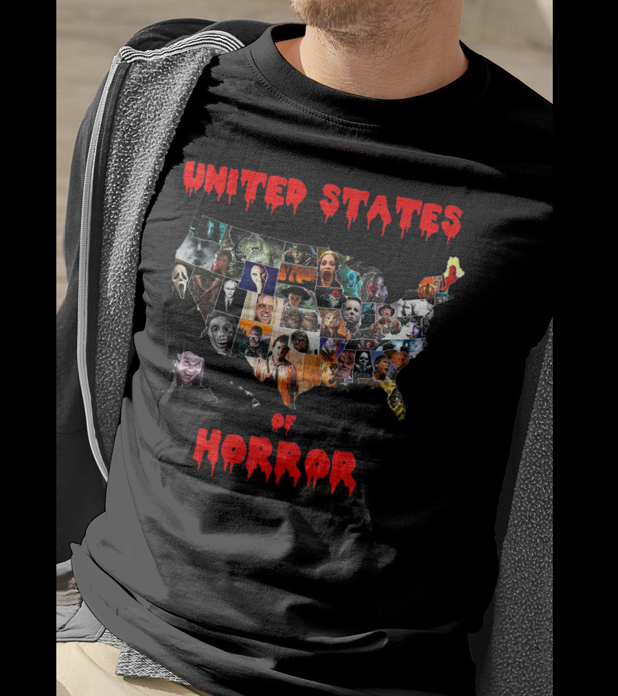 United States Of Horror Map Featuring Iconic Characters T-Shirt