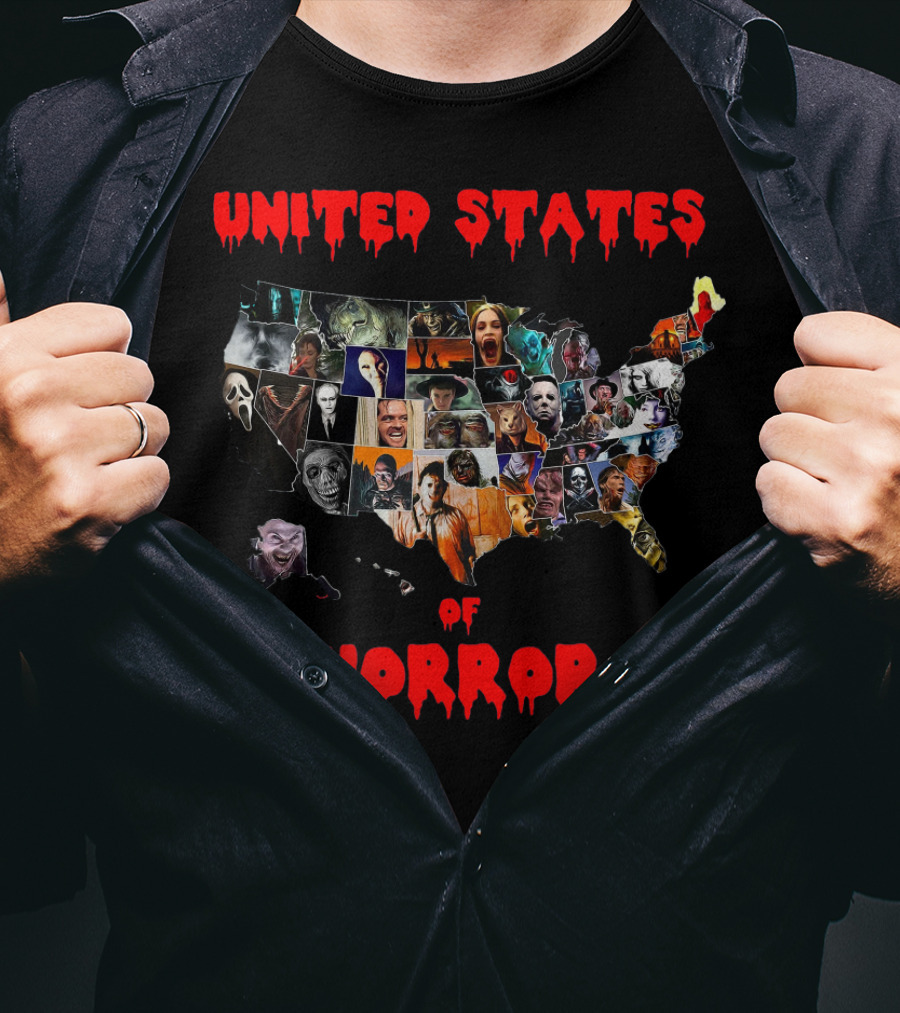 United States Of Horror Map Featuring Iconic Characters T-Shirt