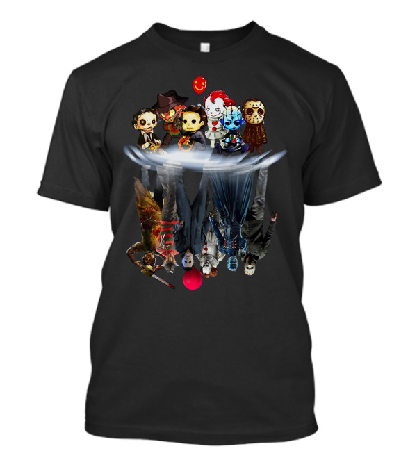 MICHAEL MYERS JASON VOORHEES FREDDY JOKER PENNYWISE HELLRAISER HORROR ICONS REFLECTION BALLOON T-Shirt