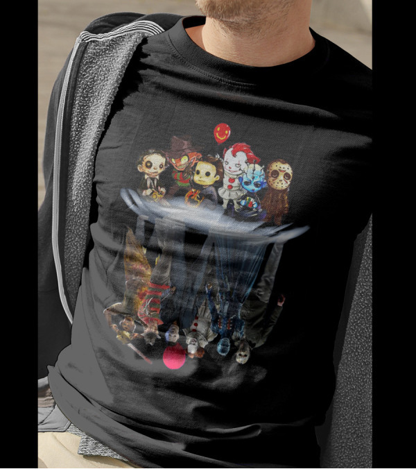 MICHAEL MYERS JASON VOORHEES FREDDY JOKER PENNYWISE HELLRAISER HORROR ICONS REFLECTION BALLOON T-Shirt