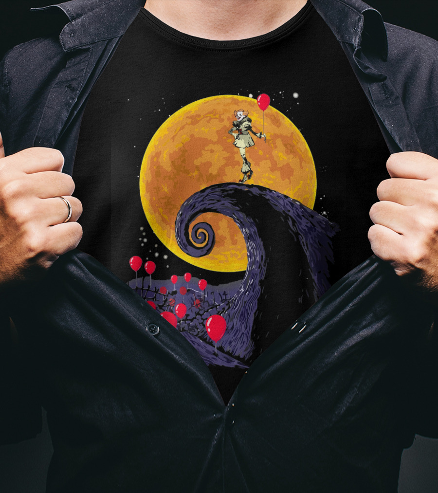 Pennywise The Nightmare Before Halloween Balloon Moon Scene T-Shirt