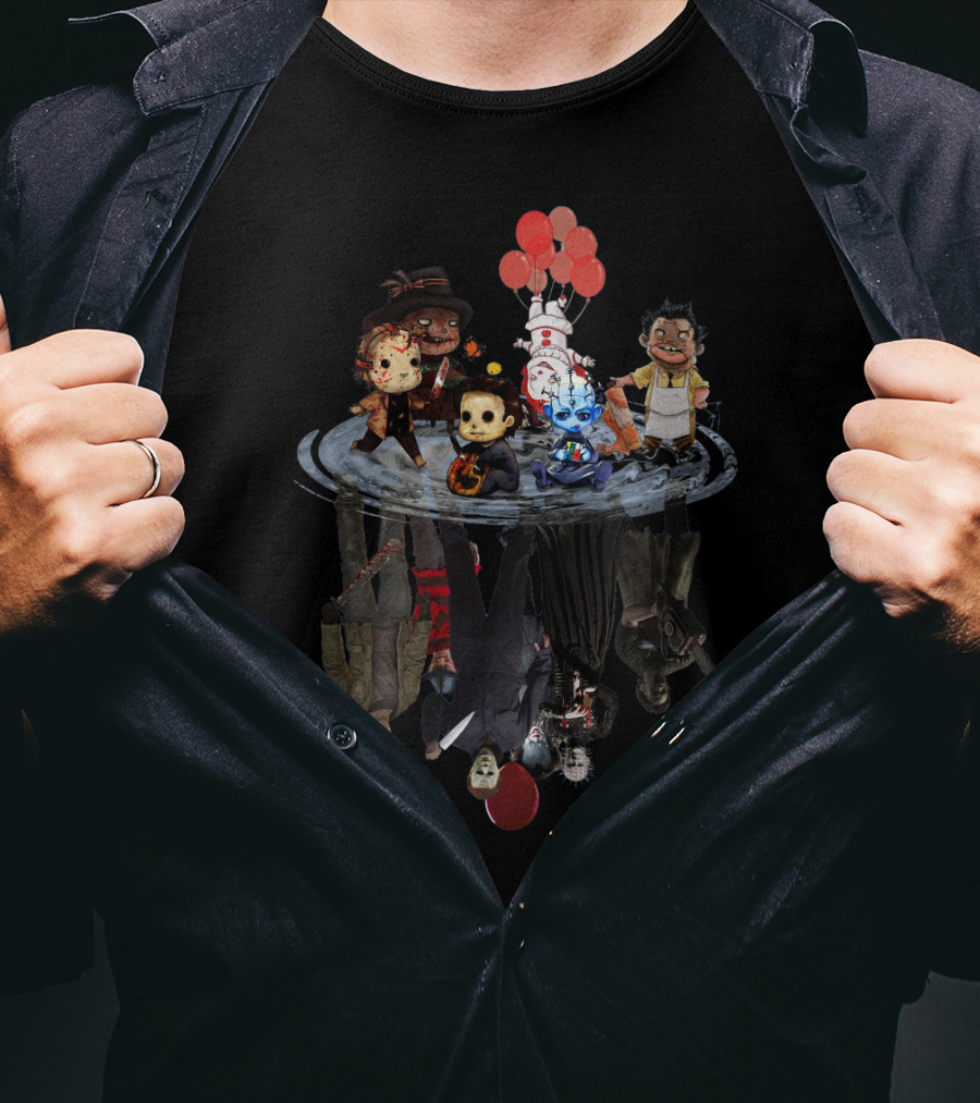 Horror Icons Reflections With Balloons And Shadows T-Shirt