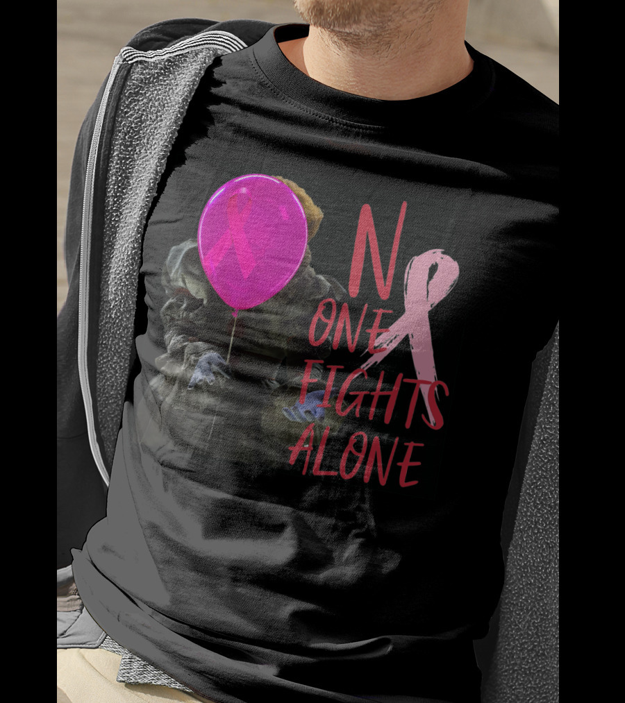 Pennywise No One Fights Alone Breast Cancer Awareness Pink Ribbon Balloon T-Shirt