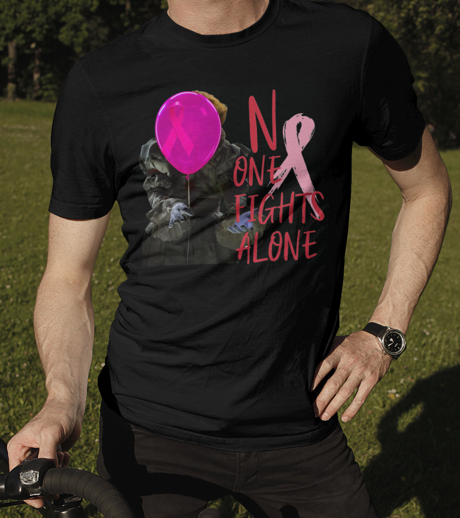 Pennywise No One Fights Alone Breast Cancer Awareness Pink Ribbon Balloon T-Shirt