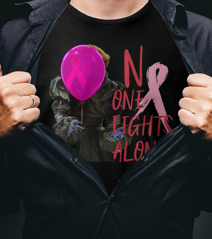 Pennywise No One Fights Alone Breast Cancer Awareness Pink Ribbon Balloon T-Shirt