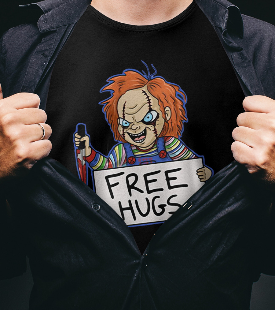Chucky Free Hugs With Knife And Red Hair T-Shirt