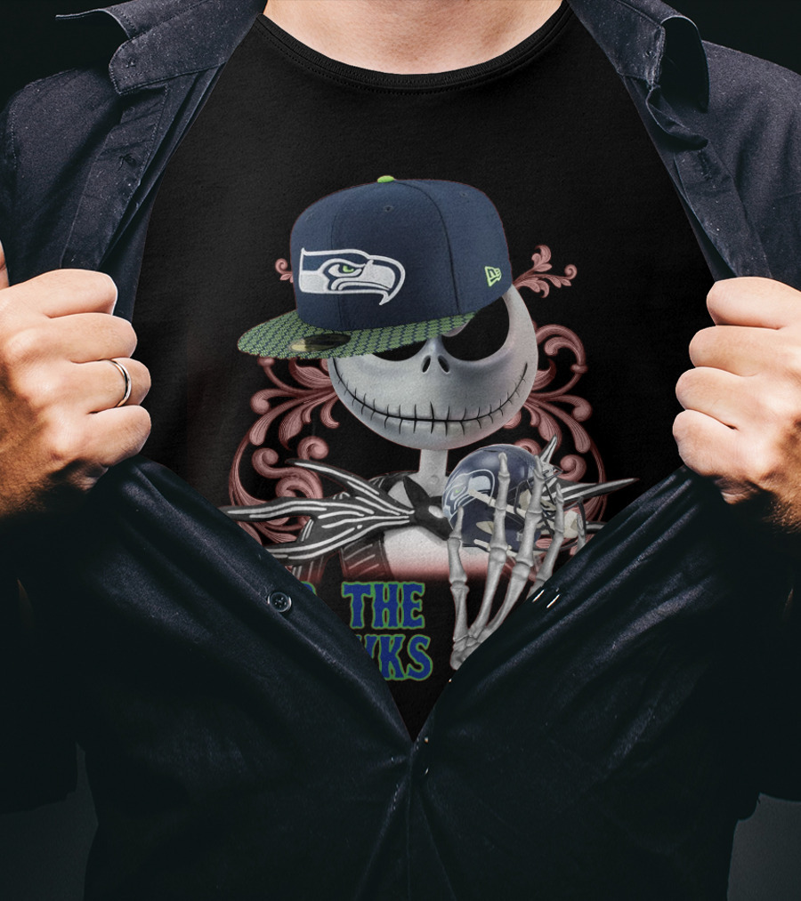 Jack Skellington Wearing Seattle Seahawks Cap With Fear The Seahawks Theme T-Shirt