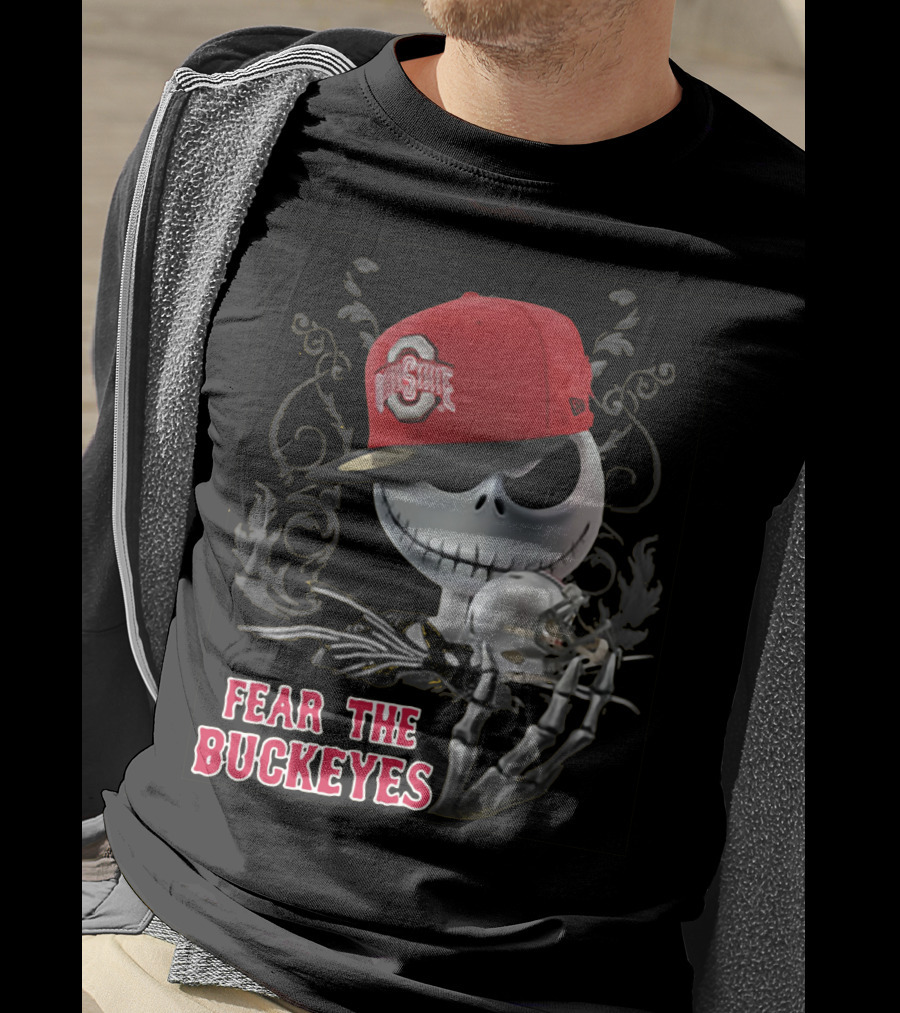 Jack Skellington Wearing Ohio State Buckeyes Hat Fear The Buckeyes T-Shirt