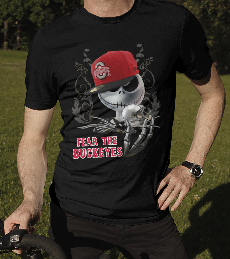 Jack Skellington Wearing Ohio State Buckeyes Hat Fear The Buckeyes T-Shirt