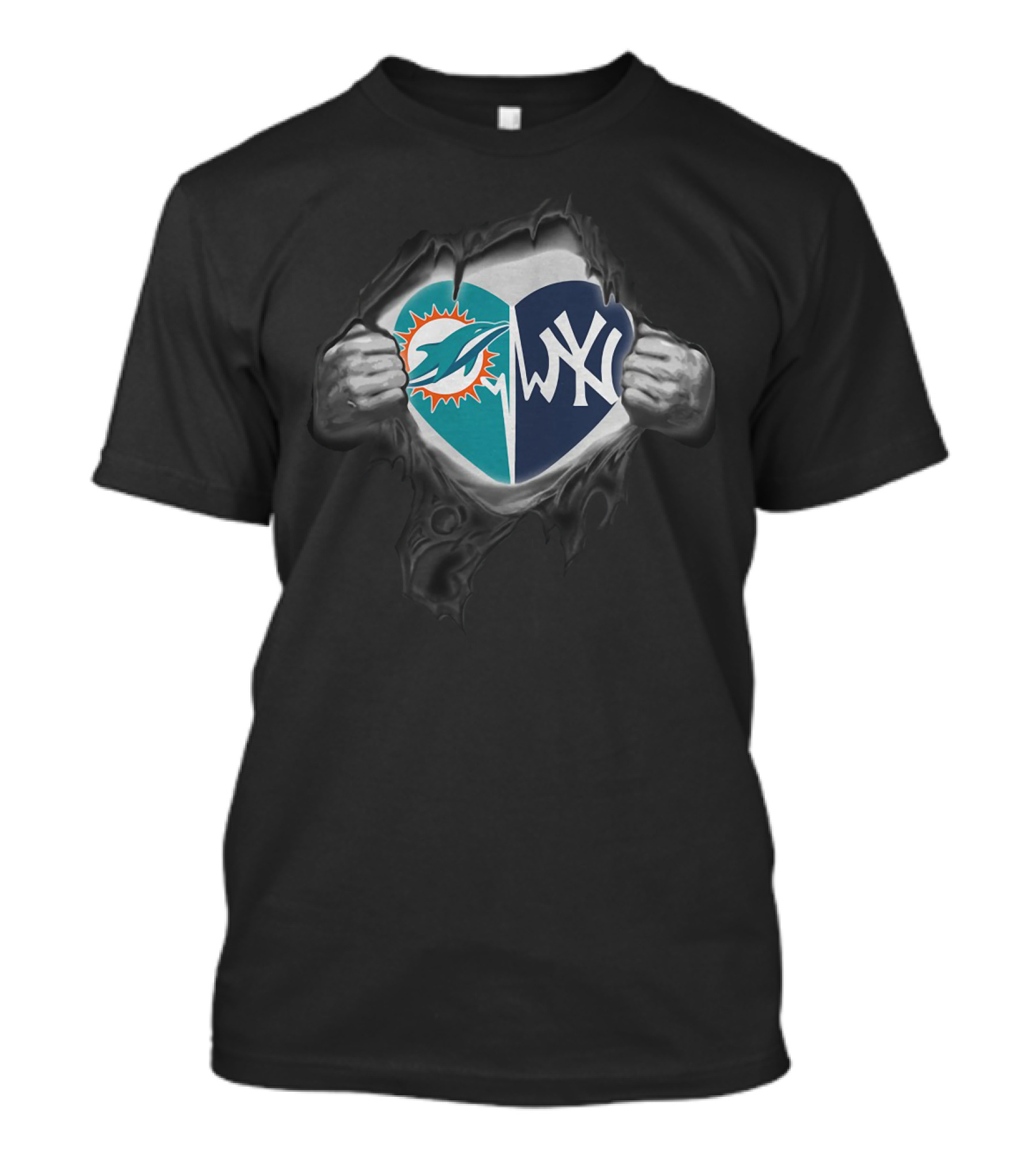 Blood Inside Me Miami Dolphins Heart New York Yankees T-Shirt