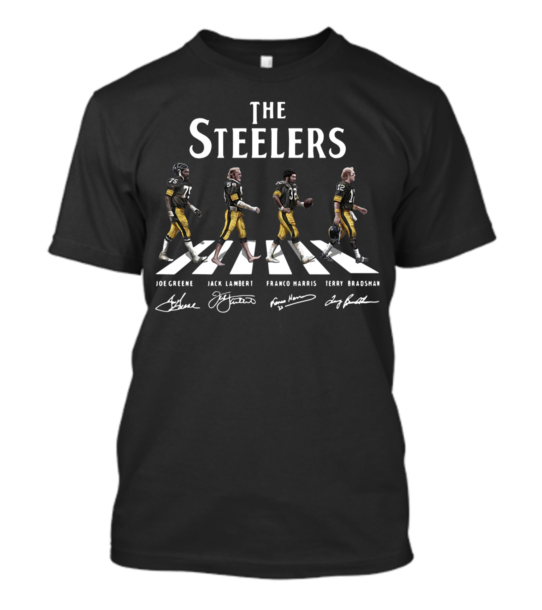 The Steelers Abbey Road Joe Greene Jack Lambert Franco Harris Terry Bradshaw Signatures T-Shirt