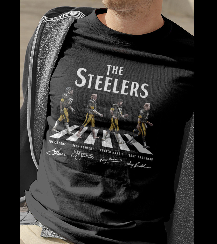 The Steelers Abbey Road Joe Greene Jack Lambert Franco Harris Terry Bradshaw Signatures T-Shirt