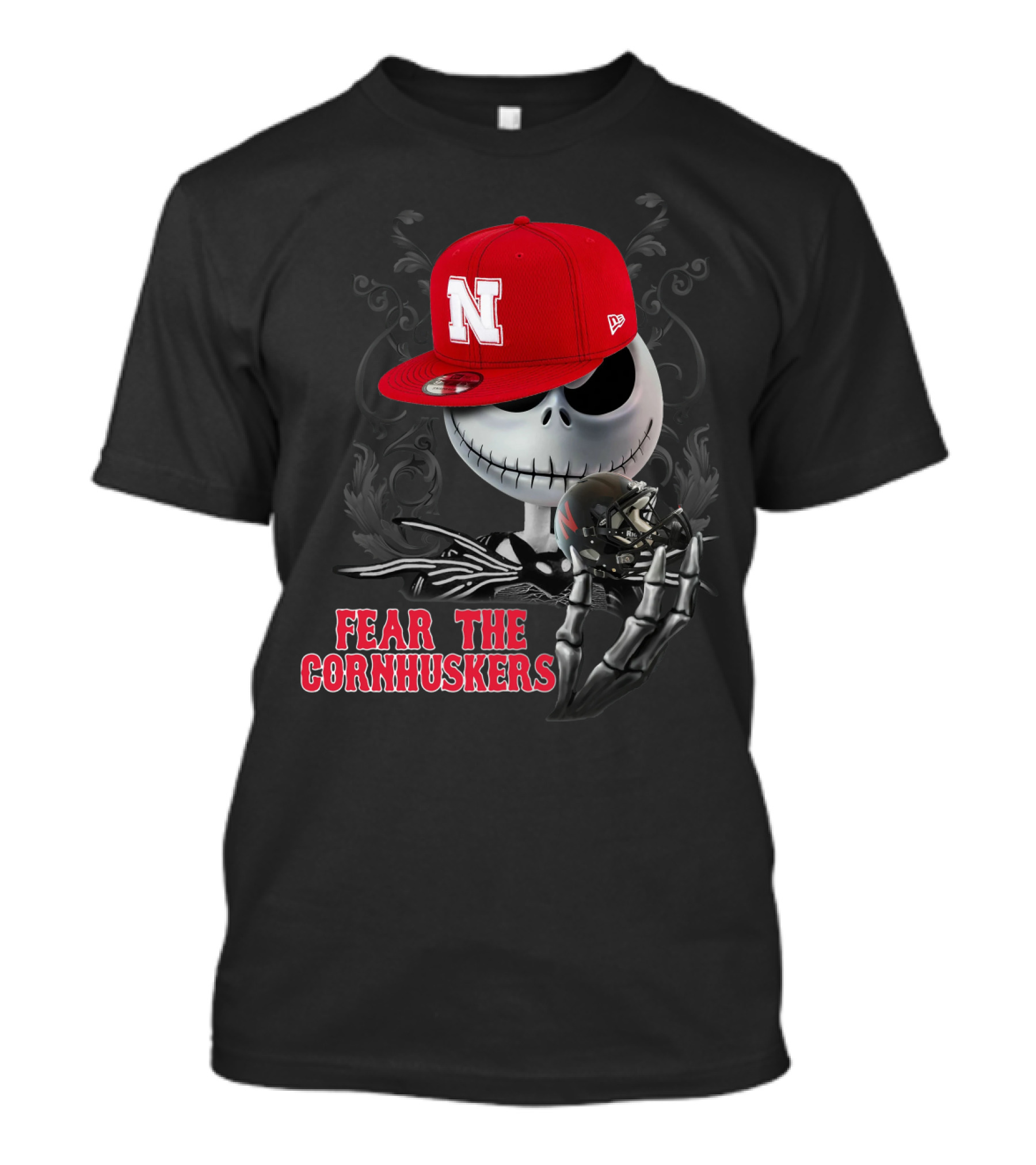 Fear The Cornhuskers Jack Skellington Nebraska Hat T-Shirt