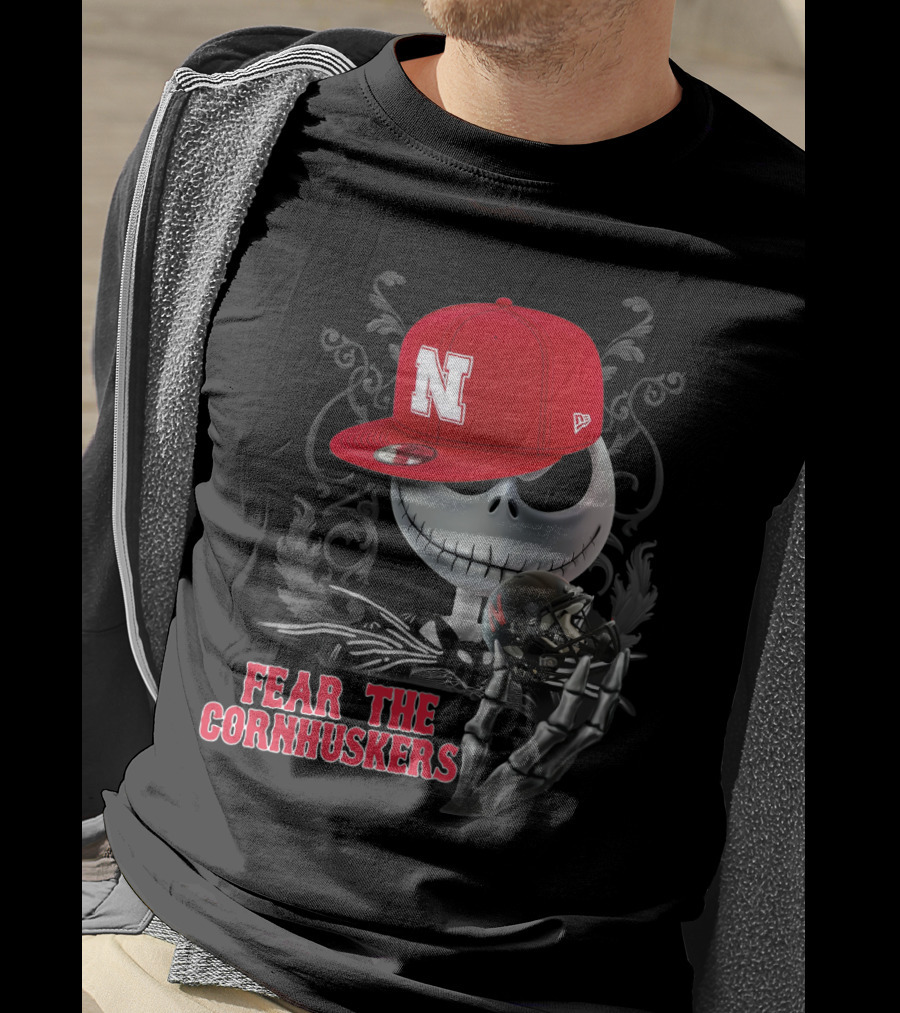 Fear The Cornhuskers Jack Skellington Nebraska Hat T-Shirt