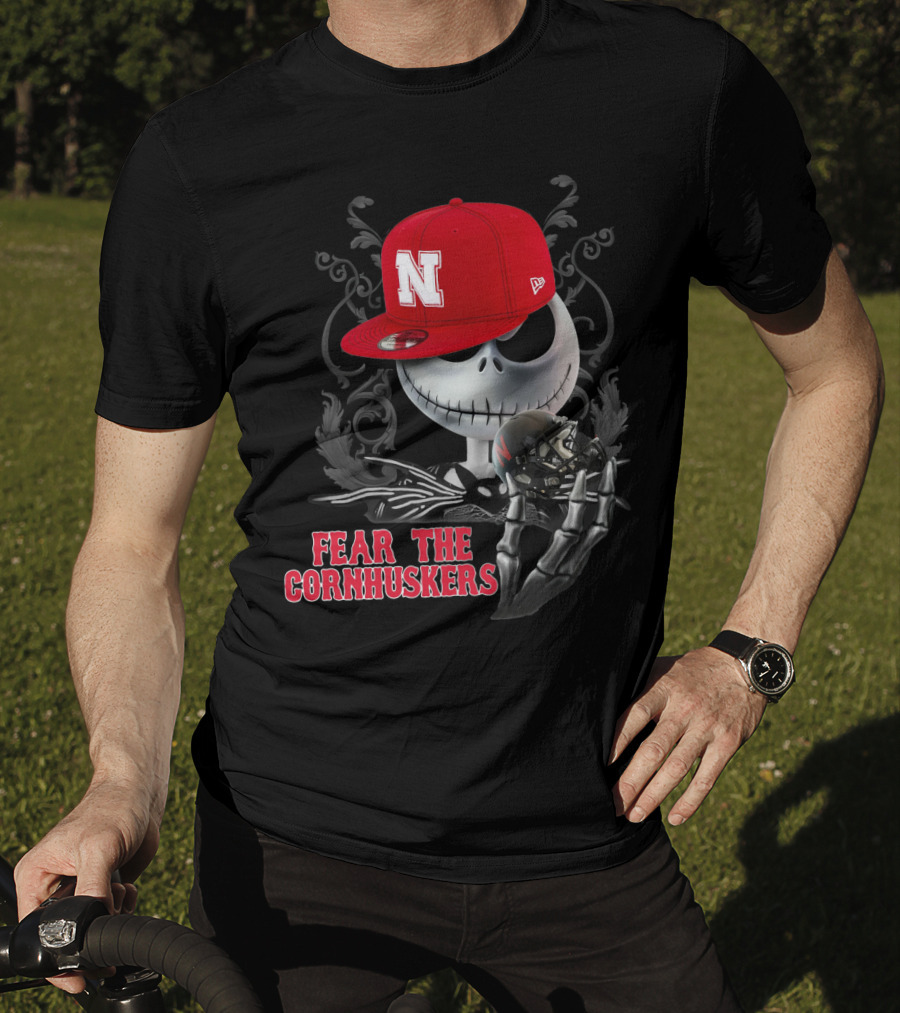 Fear The Cornhuskers Jack Skellington Nebraska Hat T-Shirt