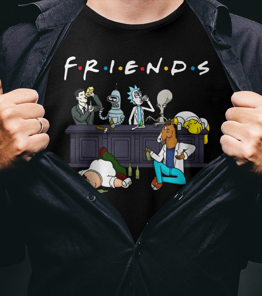 FRIENDS Rick Sanchez Drinking Buddies Parody Iconic Characters T-Shirt