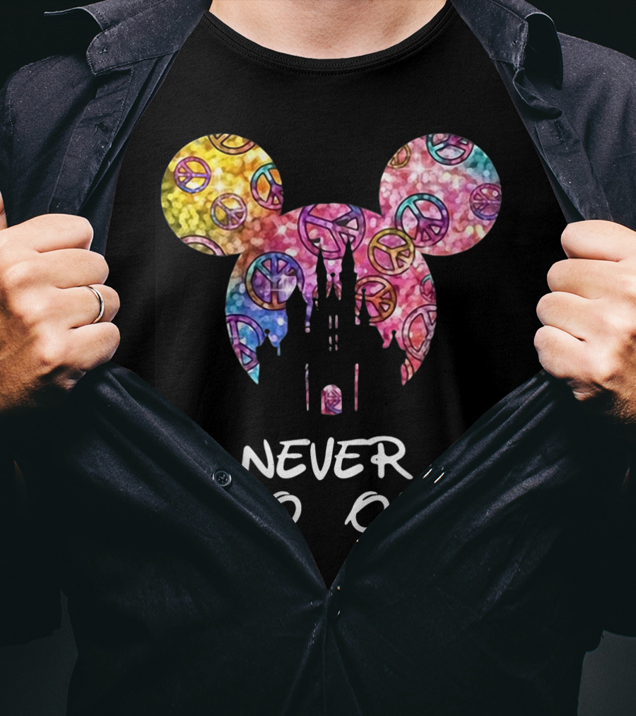 Mickey Never Too Old For Disney Castle Peace Signs T-Shirt