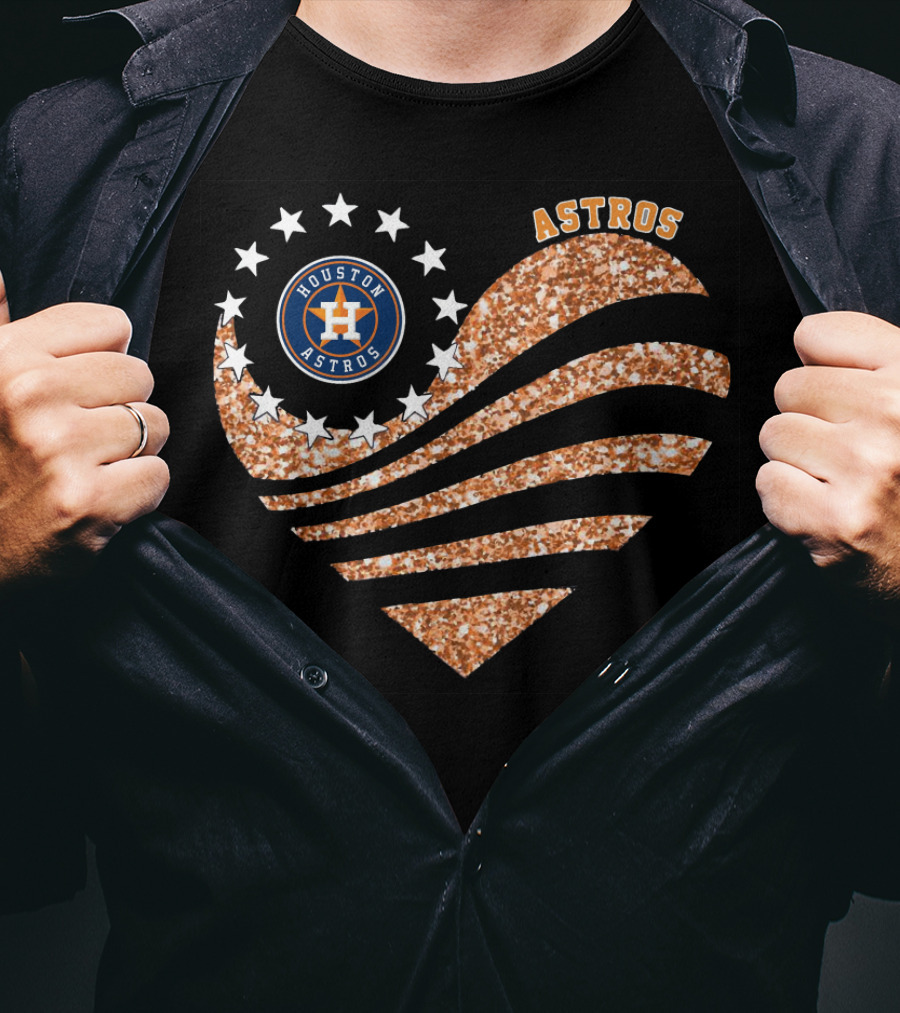 Houston Astros Heart Glitter Stars T-Shirt