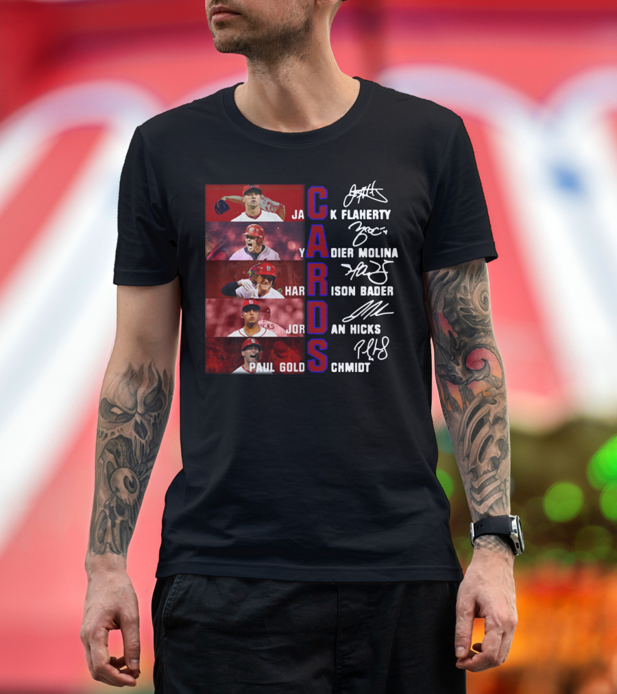 Cards Jack Flaherty Yadier Molina Harrison Bader Jordan Hicks Paul Goldschmidt T-Shirt