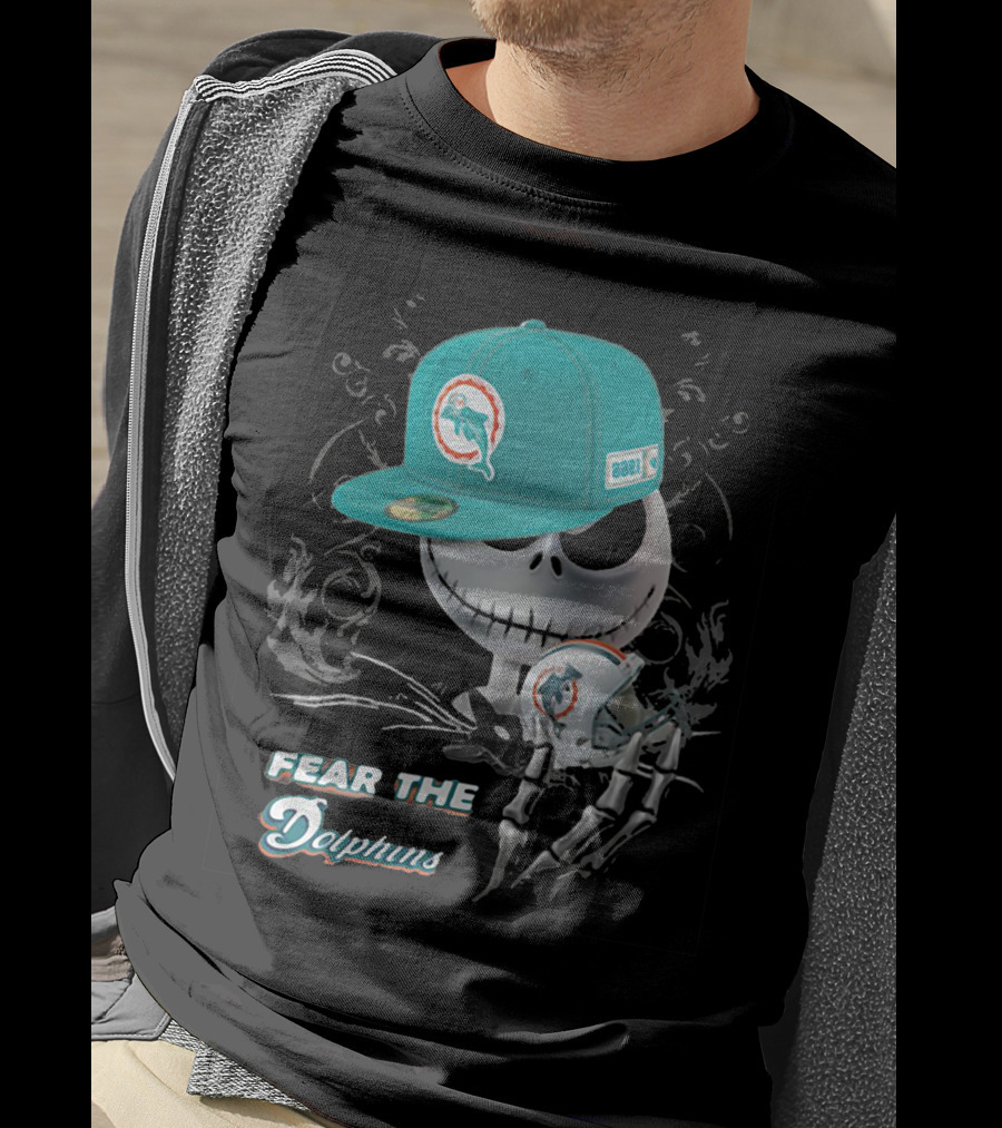 Fear The Dolphins Jack Skellington Miami Dolphins T-Shirt