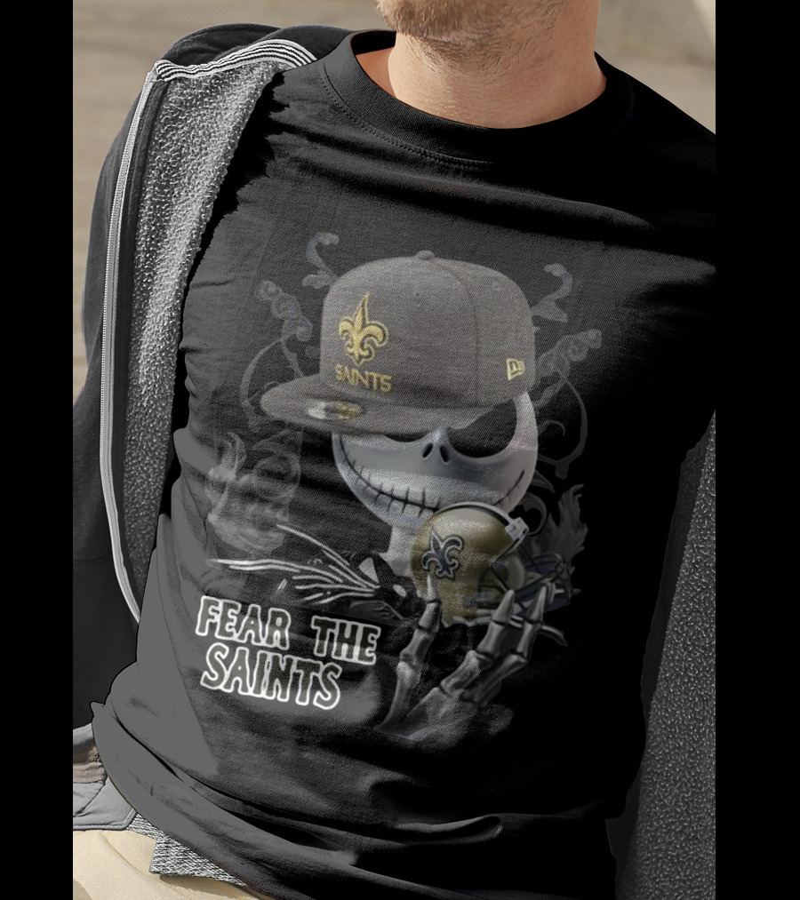 Jack Skellington Fear The Saints New Orleans Fleur-De-Lis Helmet T-Shirt