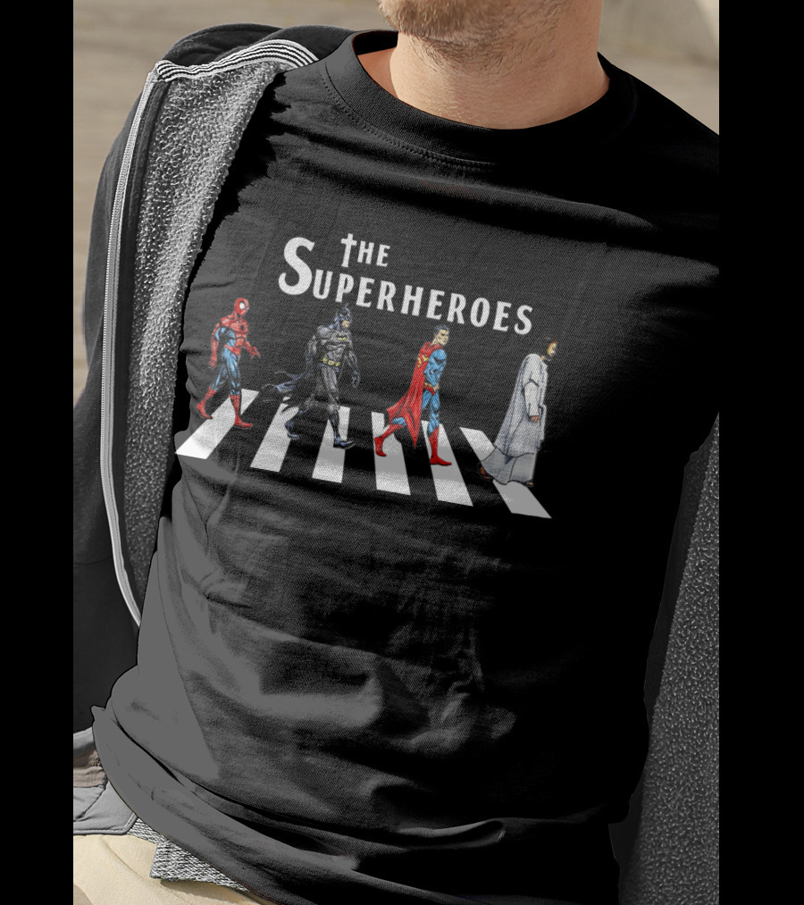 The Superheroes Abbey Road Crosswalk Featuring Iconic Characters T-Shirt