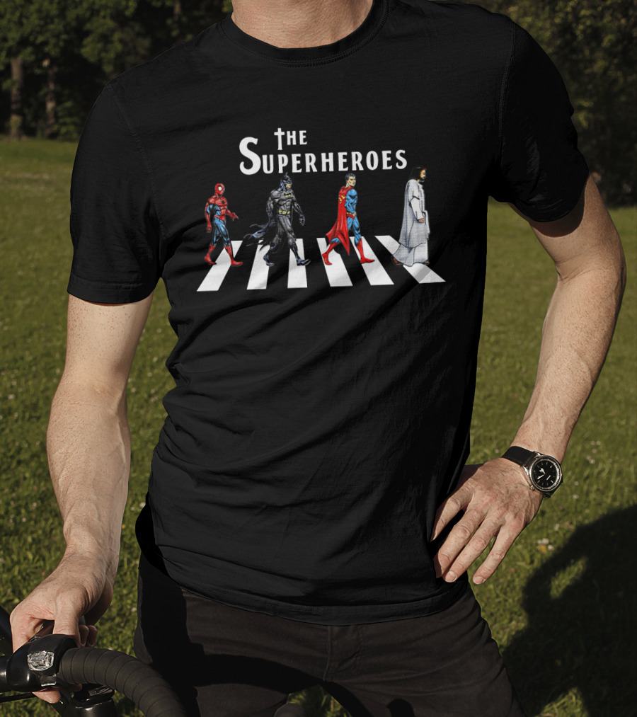 The Superheroes Abbey Road Crosswalk Featuring Iconic Characters T-Shirt